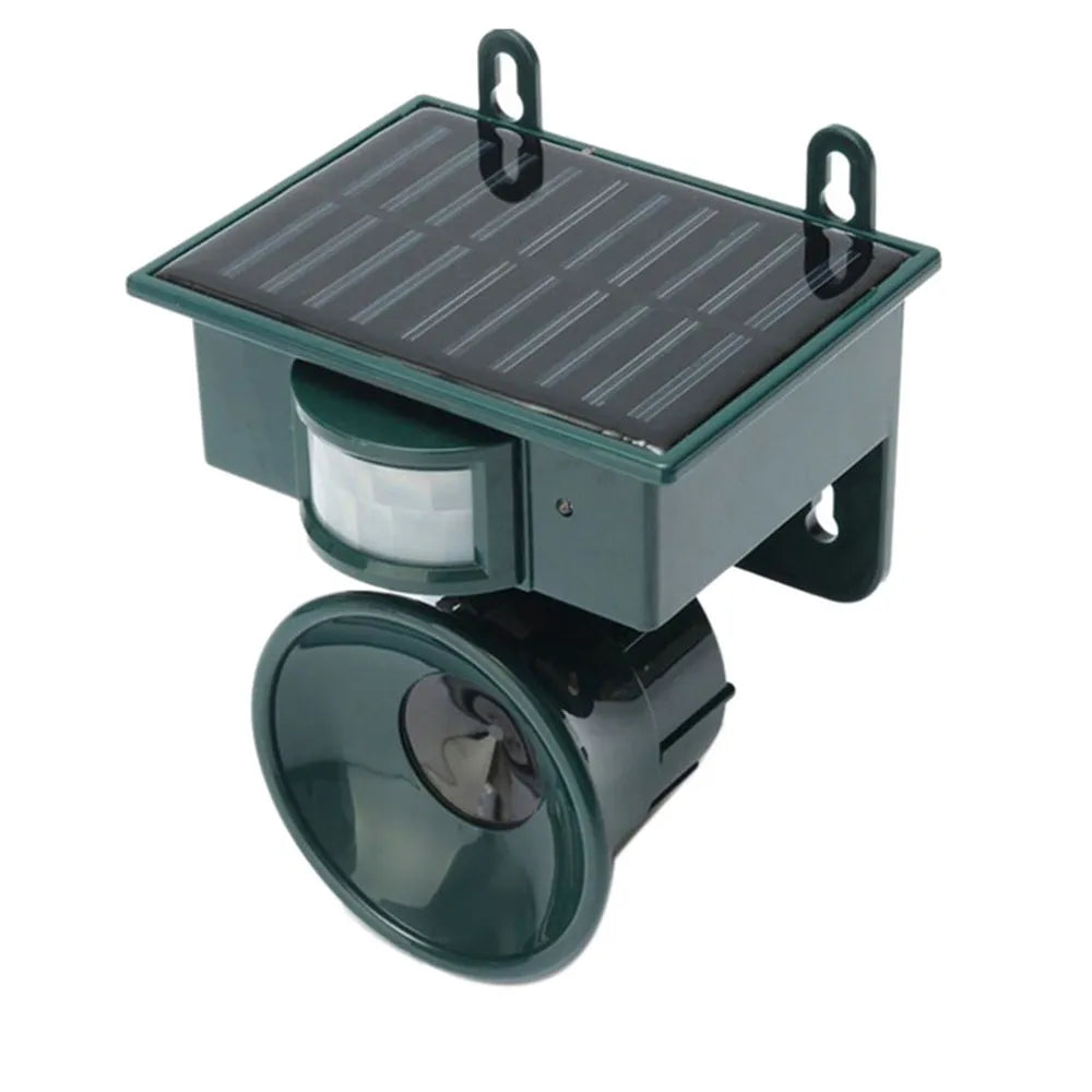 Outdoor bird repeller with smart PIR sensor. Solar powered